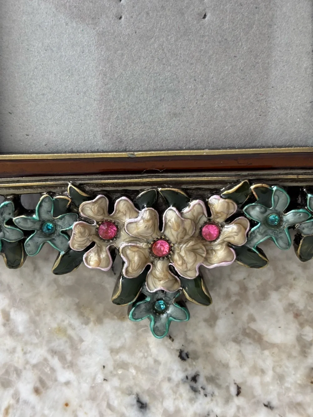 PAIR Of Beautiful Enameled Floral Rhinestone, Jeweled Metal Photo Frames